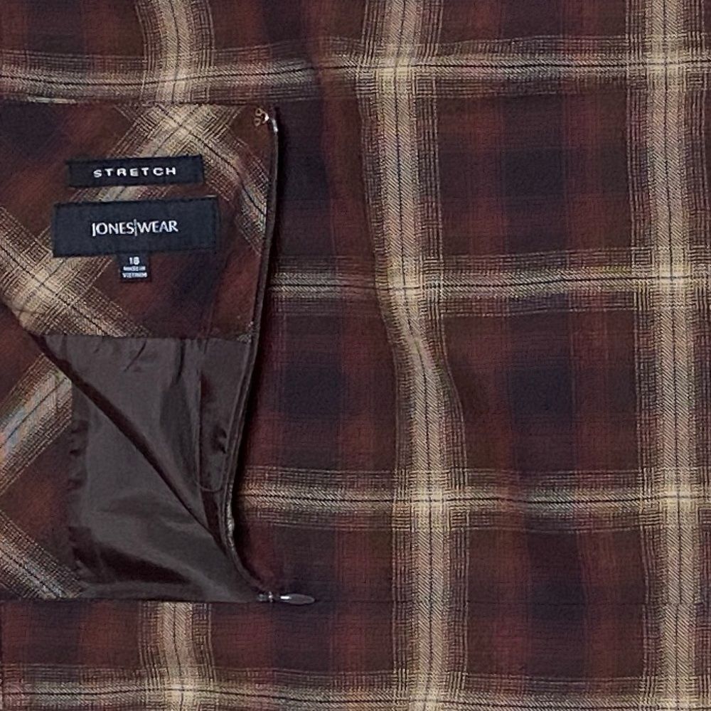 Stretch Jones Wear Brown Plaid A-Line Skirt with Bow Size 18 - Picture 5 of 8